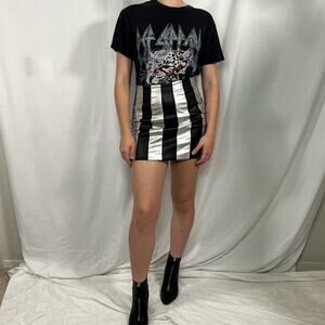 Buddy Love Black and Silver Metallic Faux Leather Mini Skirt NWT